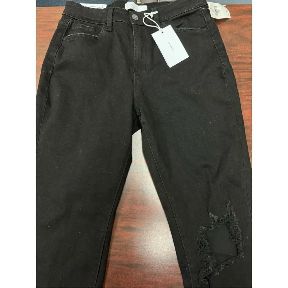 NWT Buckle Vervet Black Skeeter Stretch Boyfriend Distressed Black Jeans Size 27